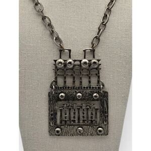 Ornate Silver Tone Pendant Necklace Long 32” - Baroque Gothic